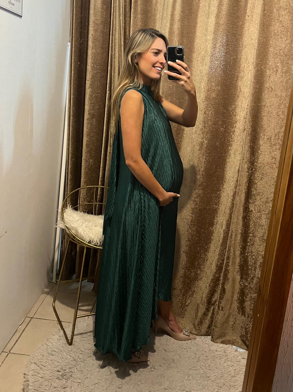Vestido de maternidad Sonia, verde medellín corrugado