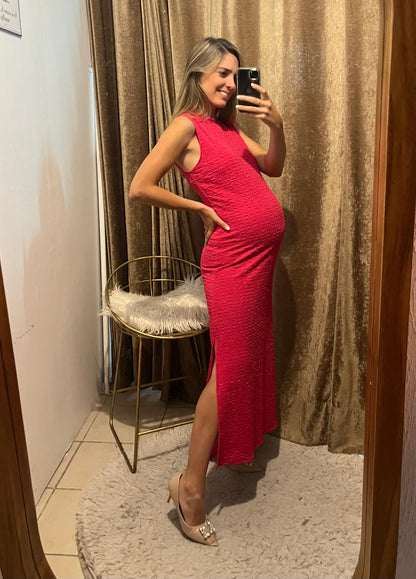 Vestido de maternidad Leslie, rosa barbie textura M