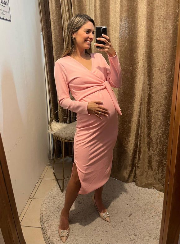 Vestido de maternidad y lactancia, Aitana rosa claro rayas