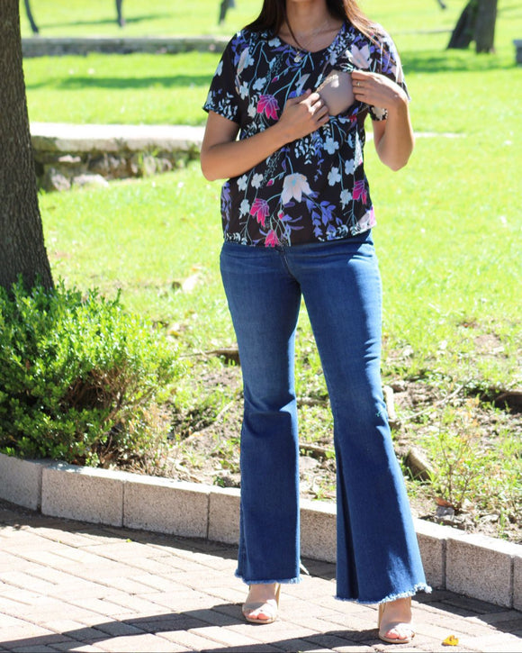 Blusa lactancia esme negra flores blancas