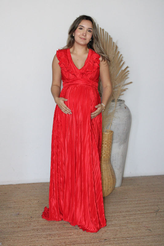 Vestido Xiomara de maternidad y lactancia rojo corrugado M y G