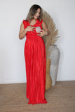 Vestido Xiomara de maternidad y lactancia rojo corrugado