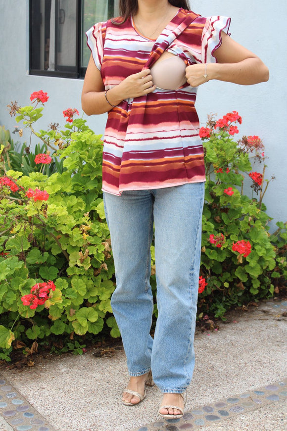 Blusa de lactancia andy wine rayas