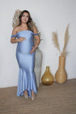 Vestido de maternidad Renata, azul cielo brilloso