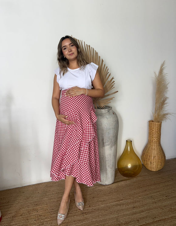 Falda de maternidad cuadros roja