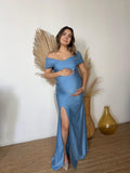 Vestido de maternidad Valentina, azul licra destellante