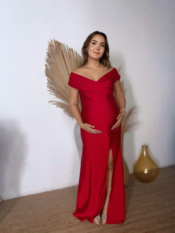 Vestido de maternidad Valentina, rojo licra destellante