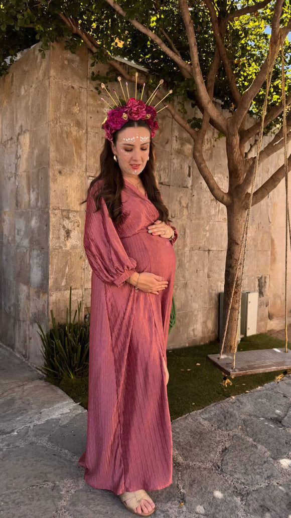 Vestido de maternidad, Nicole rosa corrugado