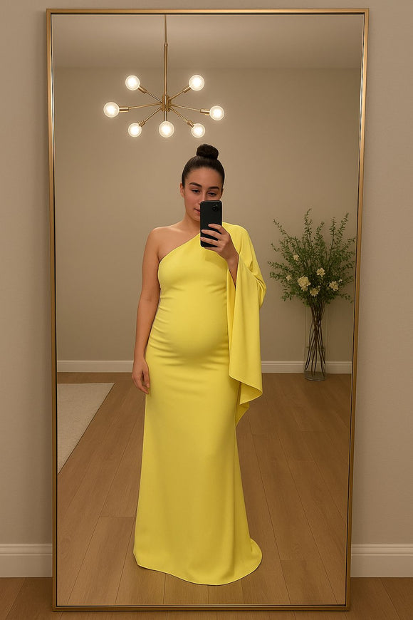 Maternity dress, yellow long rain