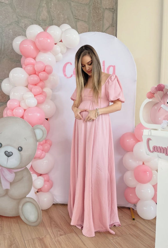 Vestido de maternidad Paula, rosa peonia