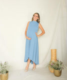 Vestido de maternidad Sonia, azul polvo plisada