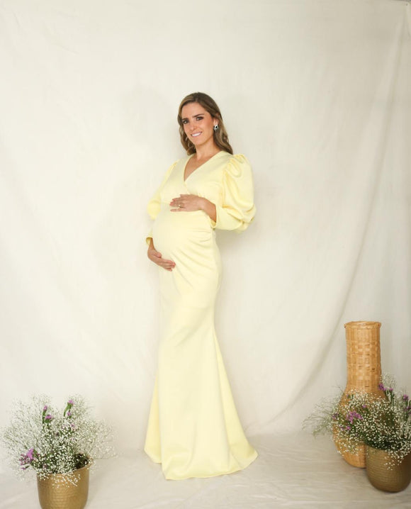 Vestido de maternidad Yuridia, amarillo pastel