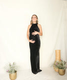 Eugenia long wine velvet maternity dress