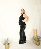 Eugenia long wine velvet maternity dress