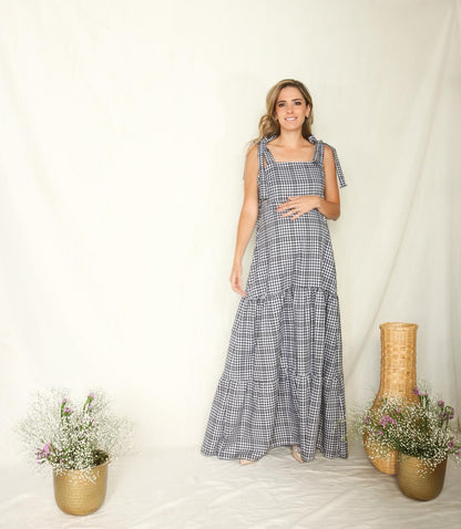 Maternity dress Dahlia black white flowers