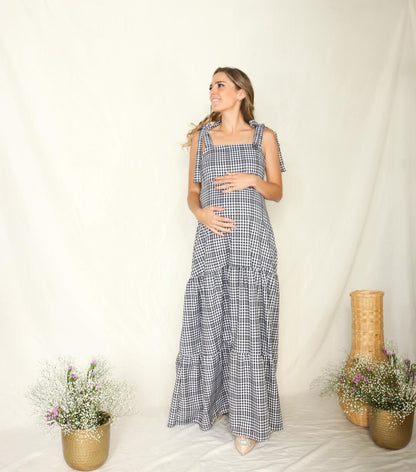 Maternity dress Dahlia black white flowers