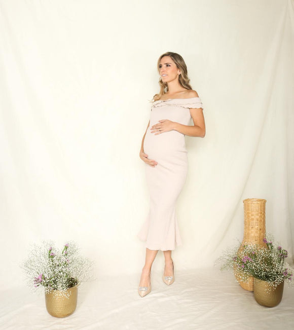 Vestido de maternidad Yazmín, beige corrugado