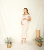Vestido de maternidad Yazmín, beige corrugado