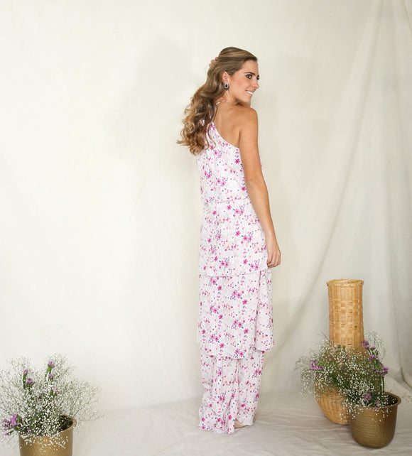 Vestido de maternidad, Tatiana blanco florecitas moradas