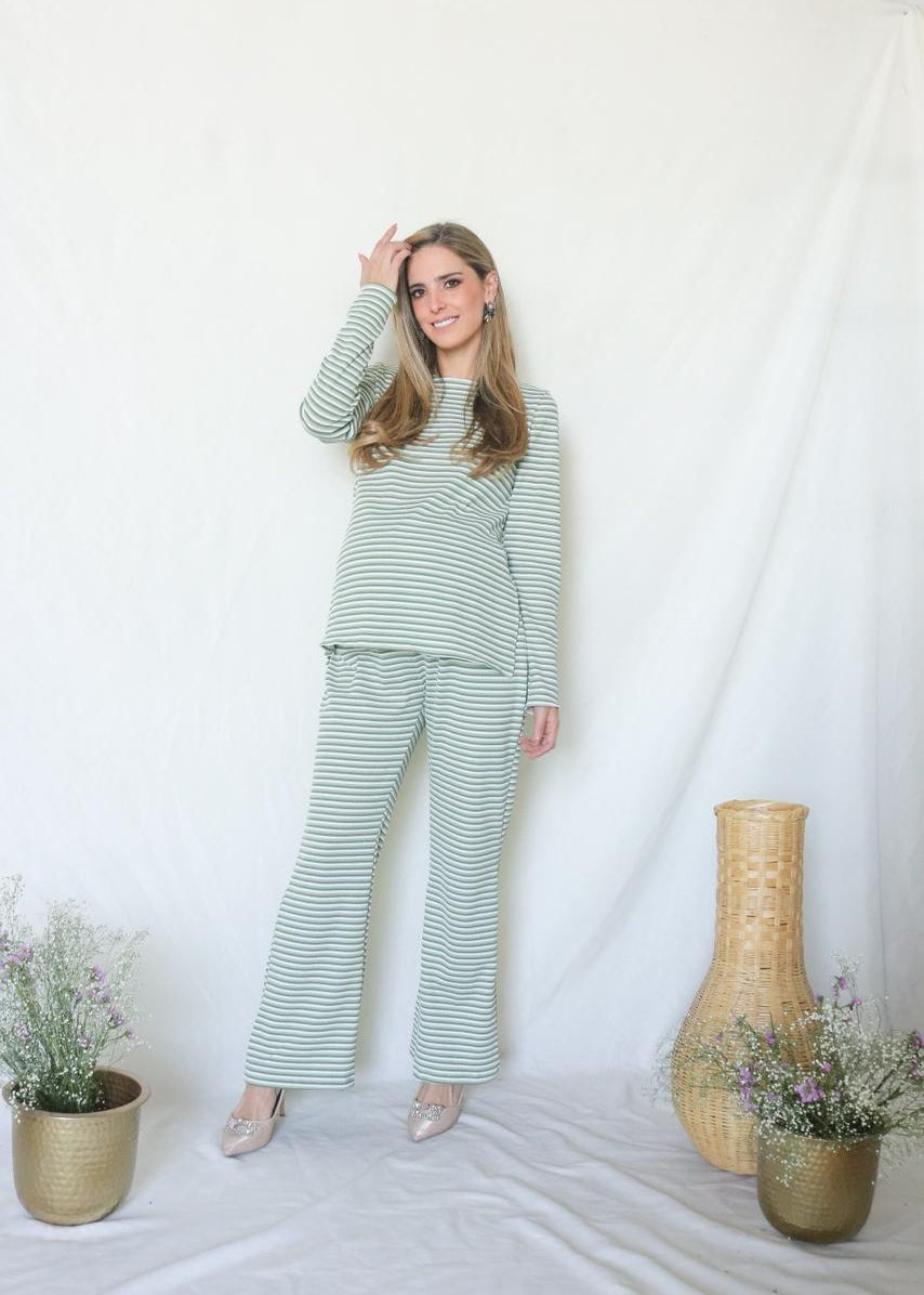 Conjunto de maternidad Cinthya, verde rayitas
