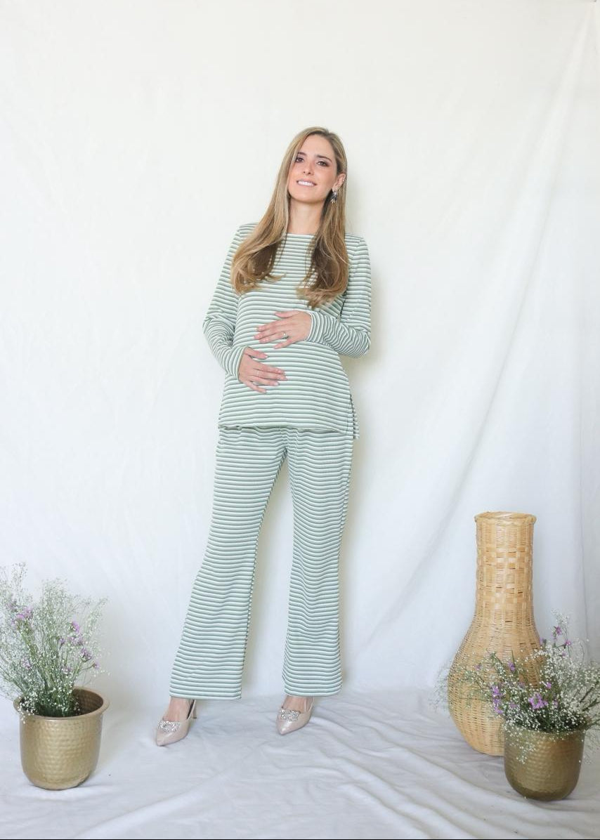 Conjunto de maternidad Cinthya, verde rayitas