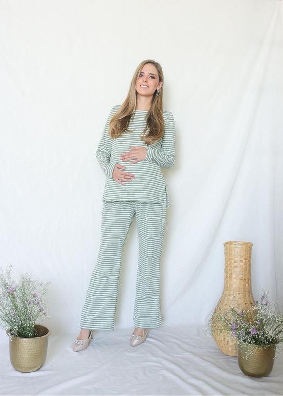 Conjunto de maternidad Cinthya, verde rayitas
