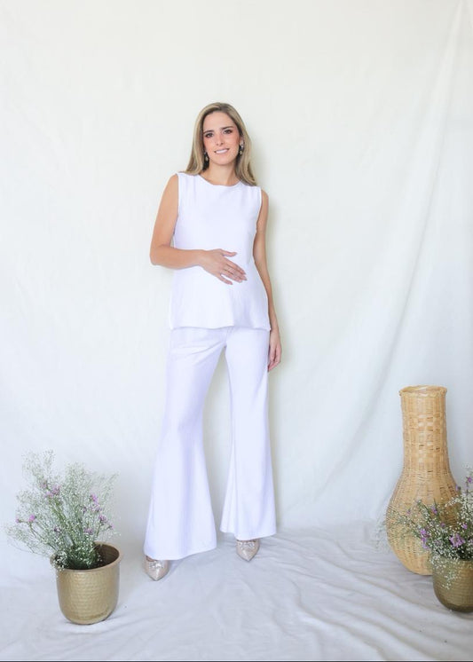 Conjunto de maternidad Cinthya, blanco rayas (CH)
