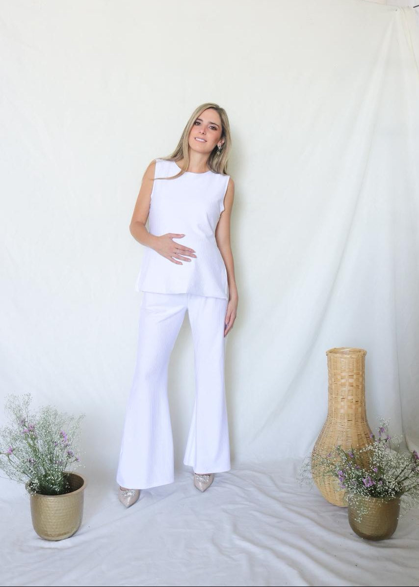 Conjunto de maternidad Cinthya, blanco rayas (CH)