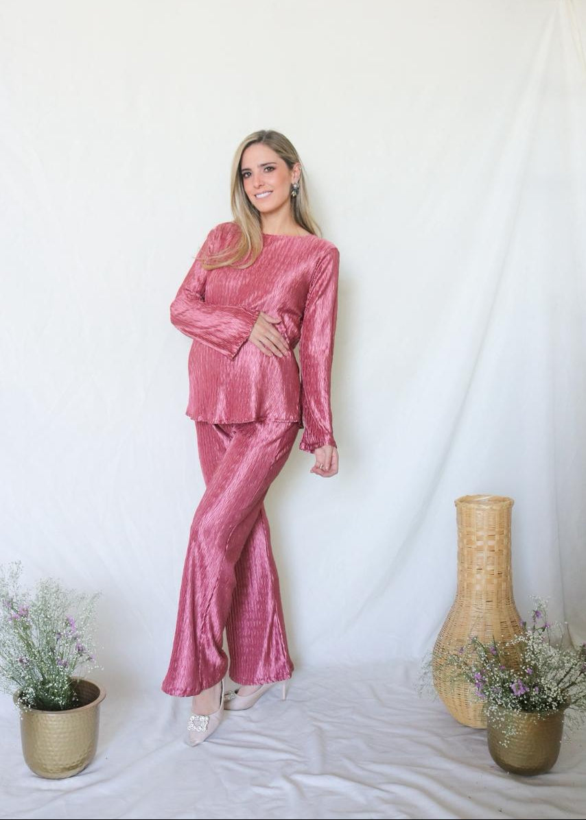 Conjunto de maternidad Mayte, rosa corrugado M