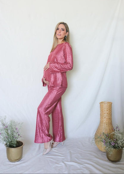 Conjunto de maternidad Mayte, rosa corrugado M