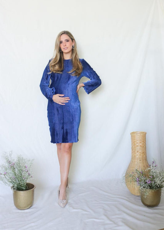 Vestido yoceline, azul terciopelo rayas