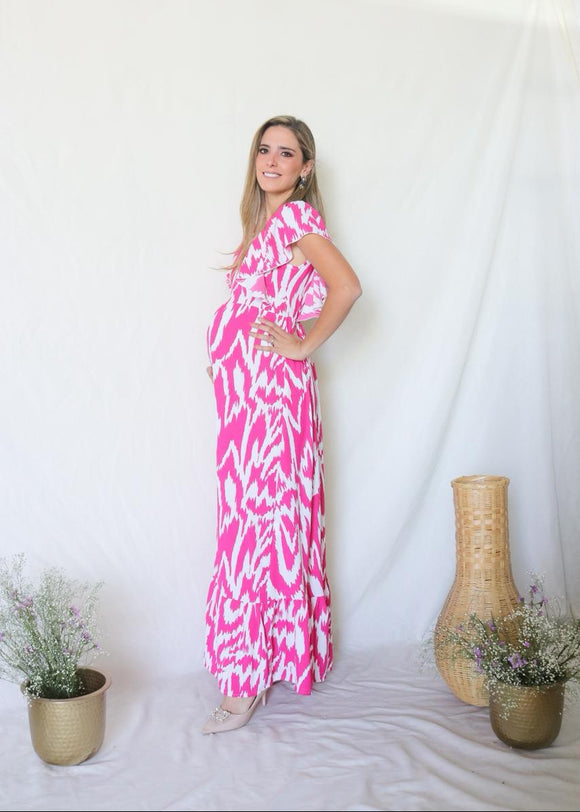 Vestido de Maternidad, Cristina rosa barbie y blanco CH