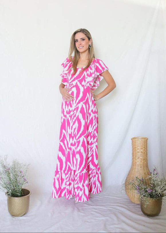 Vestido de Maternidad, Cristina rosa barbie y blanco