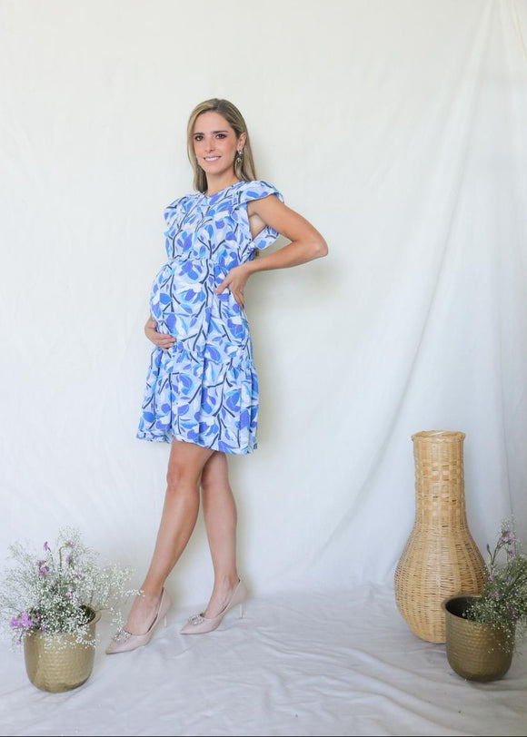 Vestido de maternidad, Anna blanco flores azules