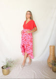 Vestido de Maternidad, Love Carlota rojo con flores rojas