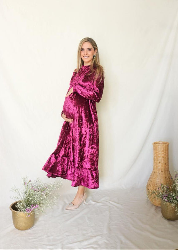 Vestido de maternidad, terciopelo vino Gaby largo