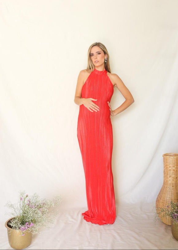 Vestido de maternidad Evelyn, rojo corrugado