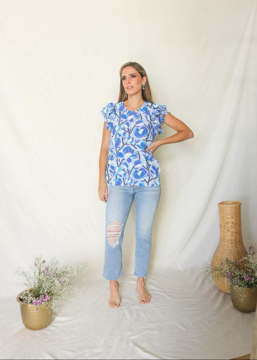 Blusa de lactancia, Diana mangas adri azul tallos,