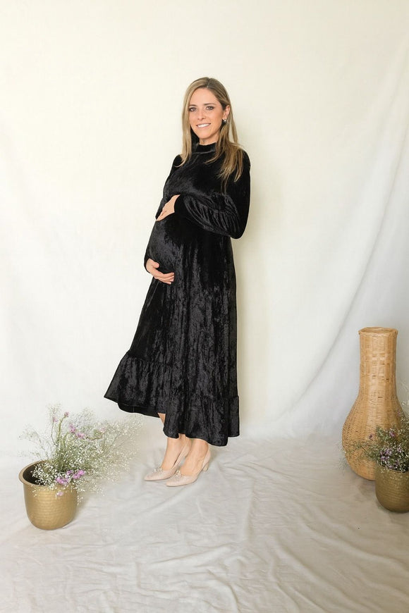 Vestido de maternidad, Gaby, negro terciopelo