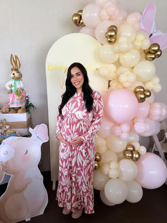 Vestido de maternidad, Gaby largo flores rosas corrugado