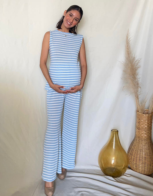 Conjunto de maternidad Mayte, azul rayas