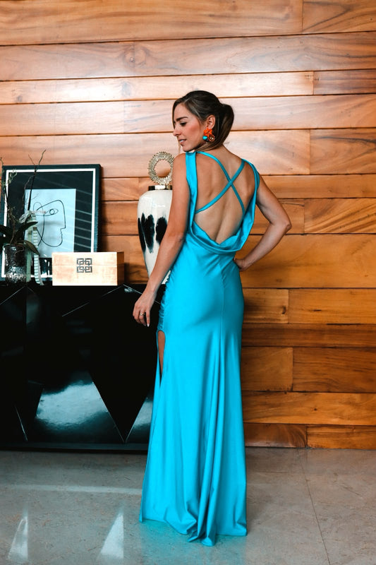 Vestido de maternidad, azul cielo licra (CH)