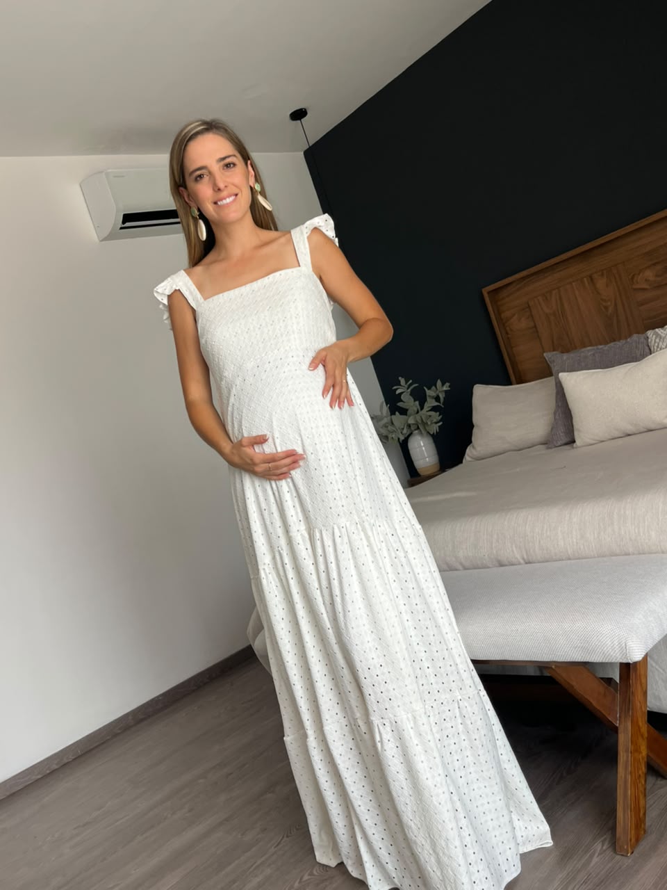 Vestido de maternidad Dalia blanco tiras encaje
