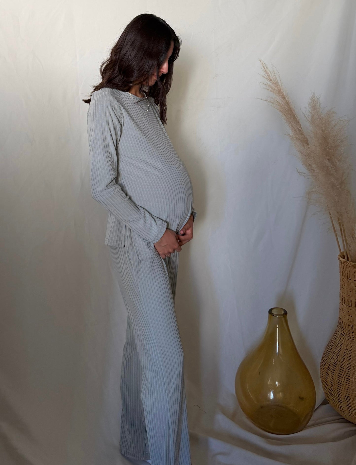 Conjunto de maternidad Cinthya, gris rayas claro (G) (XG)