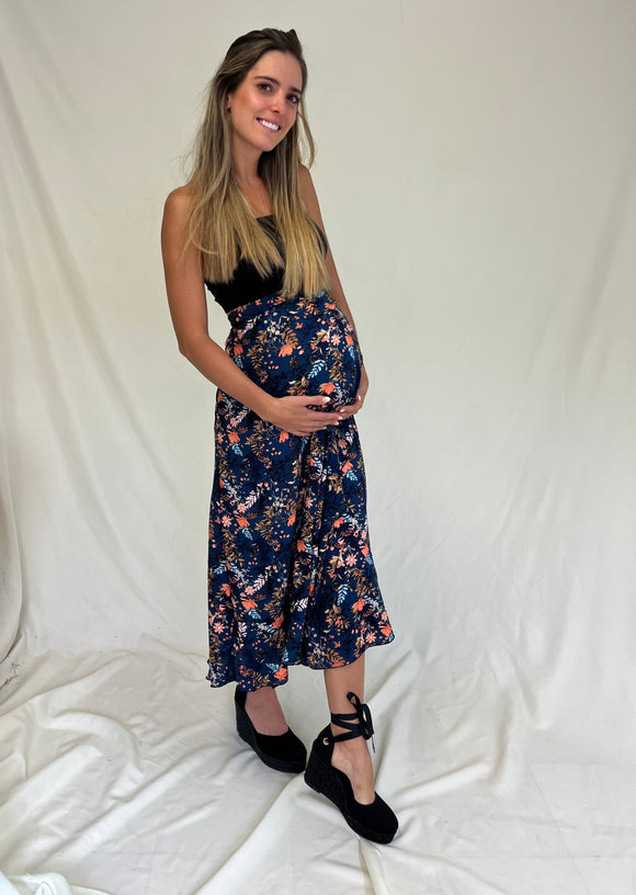 Falda de maternidad rayón azul helechos
