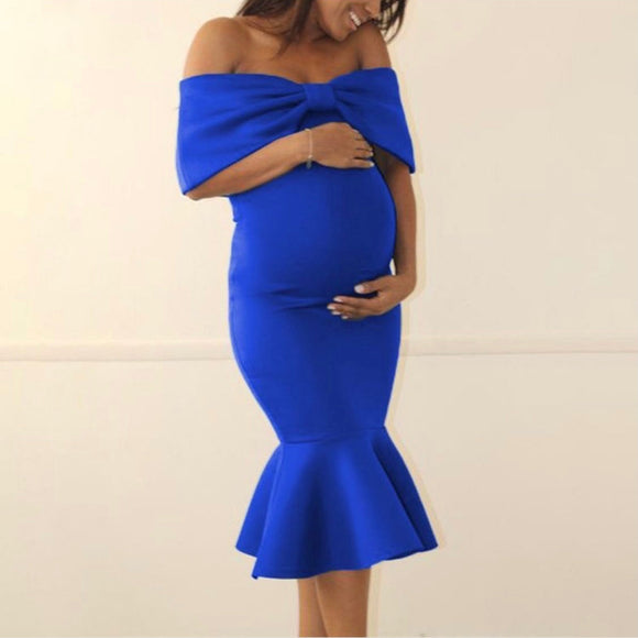 Vestido de maternidad, Lluvia azul imperial Moño CH, M y G