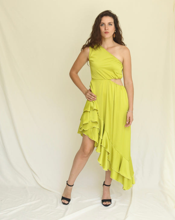 Vestido Dafne, sin mangas verde limon