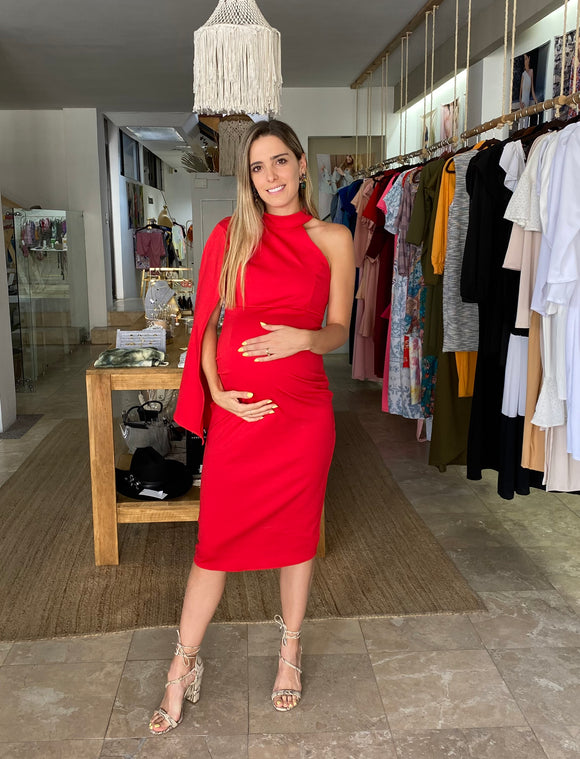 Carola maternity dress, short red