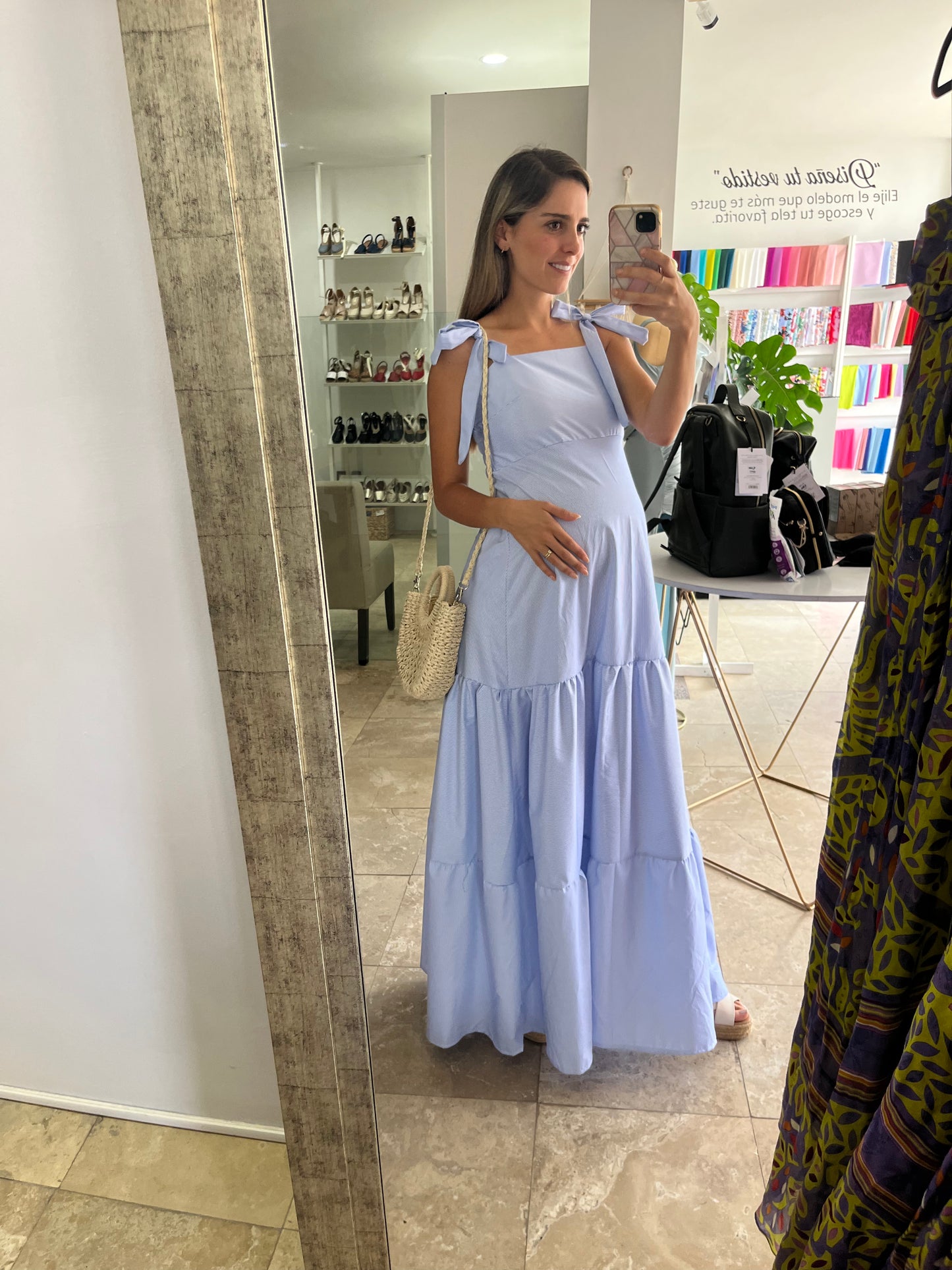 Vestido de maternidad Dalia azul rayitas