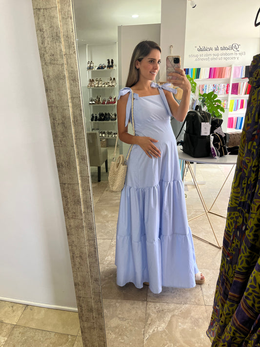 Vestido de maternidad Dalia azul rayitas